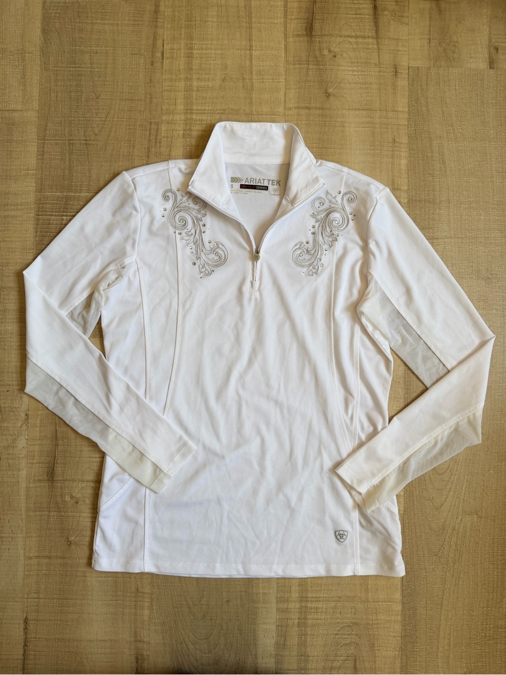 Ariat White Long-Sleeve Quarter-Zip Top with Embroidery